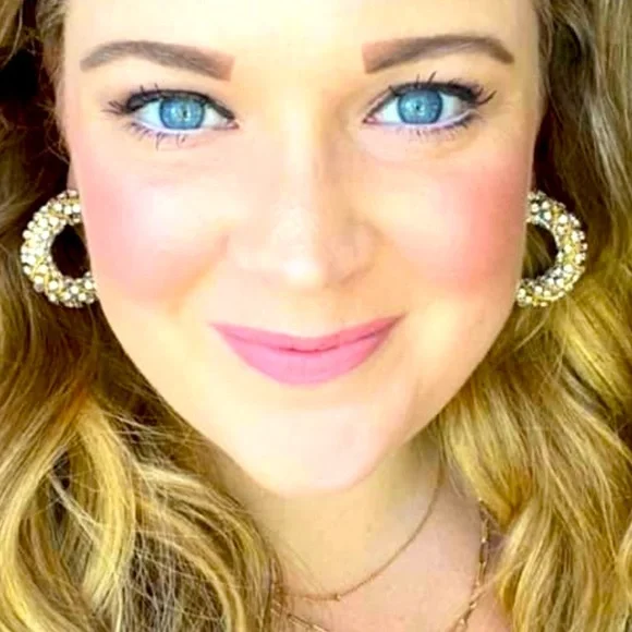 Stella & Dot | Chain Rhinestone Crystal Jewel Chunky Hoop Earrings - Picture 2 of 4